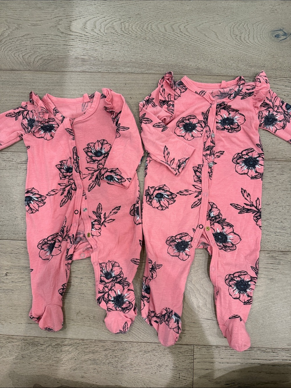 Jessica Simpson Pink Floral Footed One-Piece Sleepers - Pack of 2